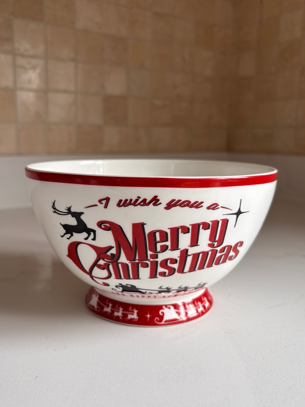 Merry Christmas Red and White Holiday Serving Bowl
